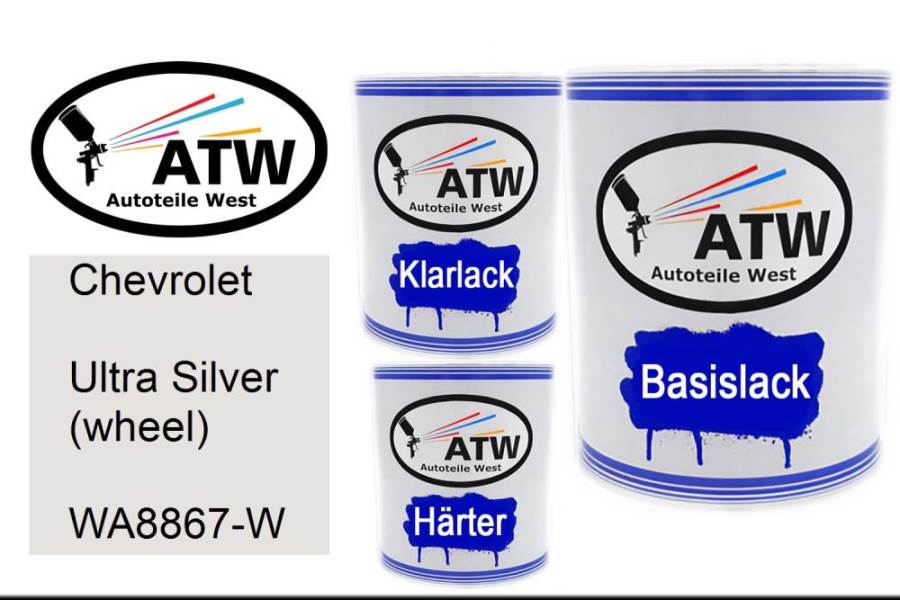 Chevrolet, Ultra Silver (wheel), WA8867-W: 1L Lackdose + 1L Klarlack + 500ml Härter - Set, von ATW Autoteile West.